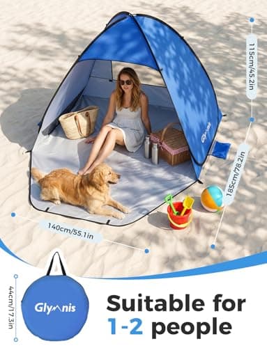 Tente de Plage Glymnis Pop Up avec Porte Zippée