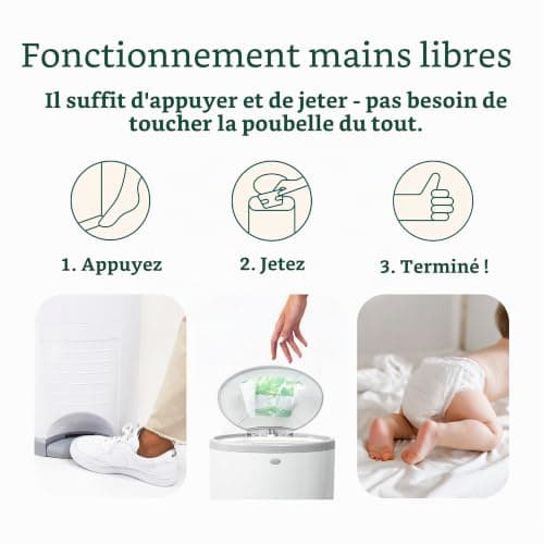 Poubelle à couches Korbell 16 L à pédale avec recharge