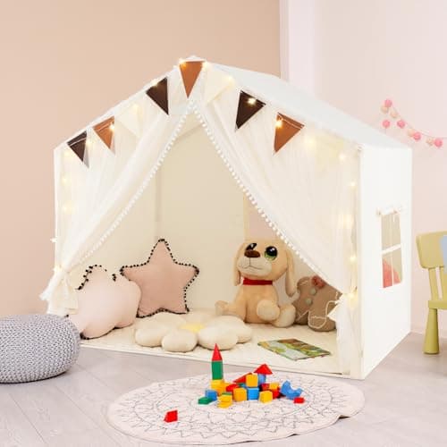 Cabane de jeu HOMASIS DZ10263LO tapis et guirlande