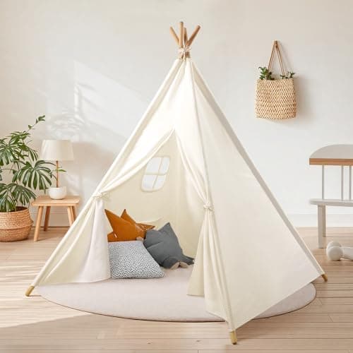 Tipi enfant Wilwolfer coton 4 mâts bois avec guirlande