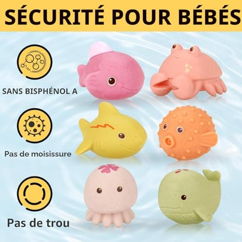 Jouets de bain sans trou wokdsbl, lot de 6 animaux marins