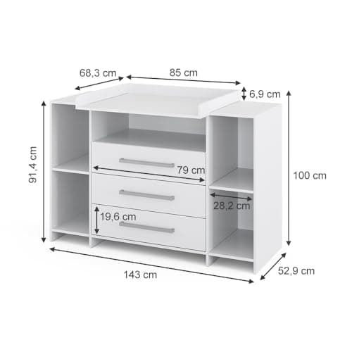 Commode à langer Vicco Oskar XL 143 cm 3 tiroirs