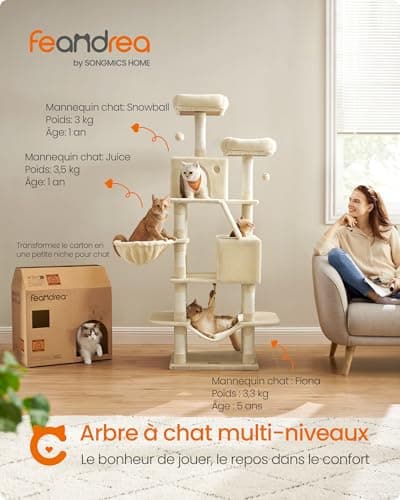 Arbre à Chat Feandrea 168 cm 5 Niveaux 13 Griffoirs