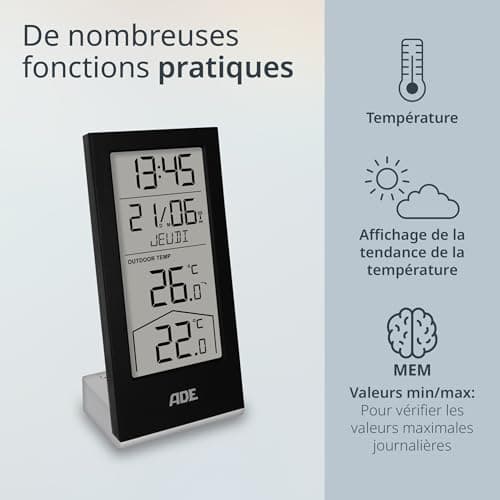 Station Météo ADE Compacte Horloge Radio-Pilotée