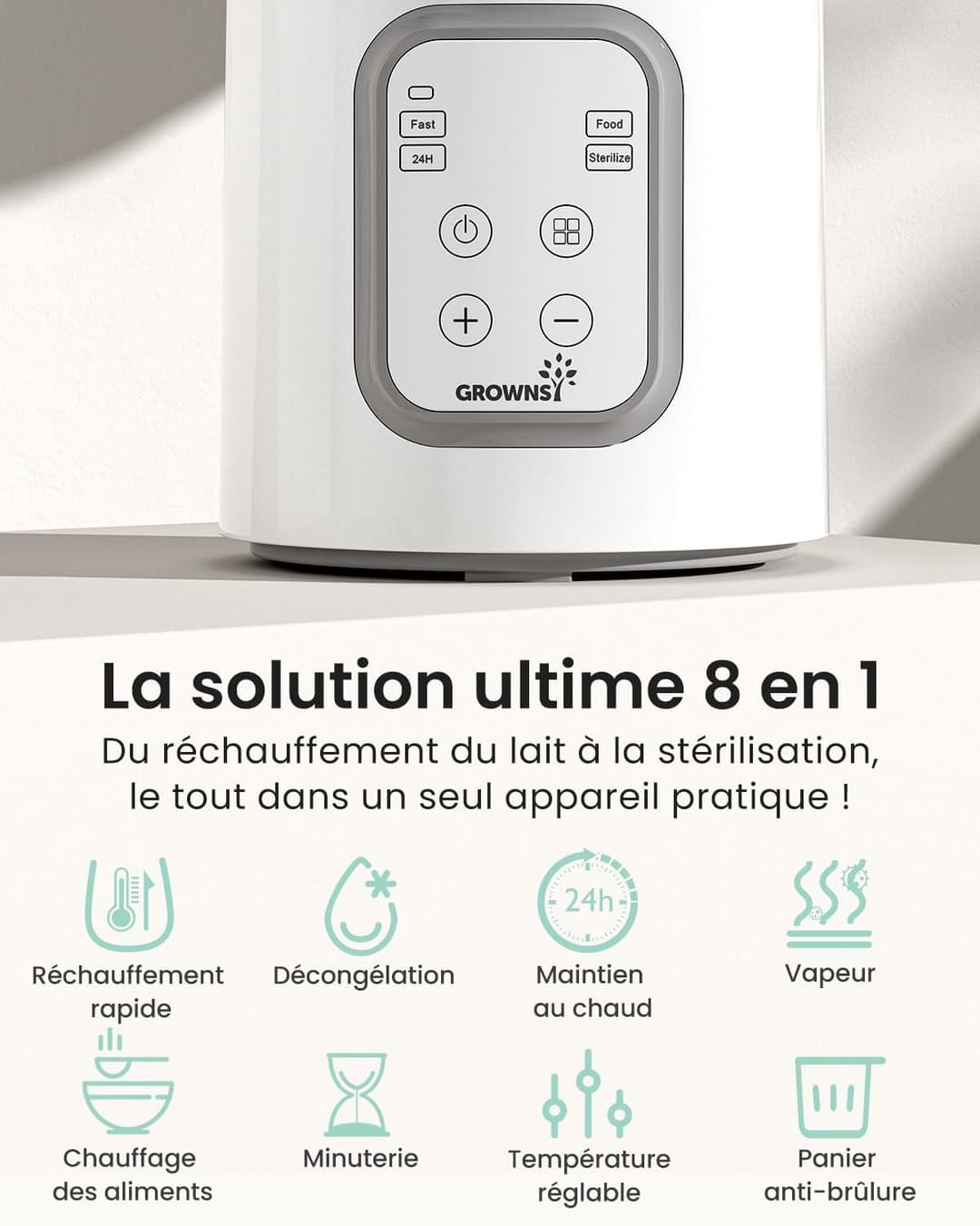 Chauffe-Biberon GROWNSY 8 en 1: Rapide et Sûr