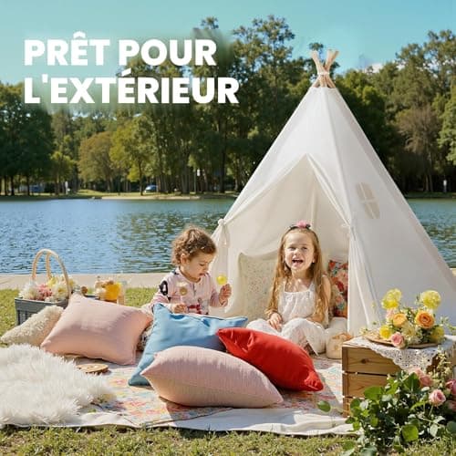 Tipi enfant Wilwolfer coton 4 mâts bois avec guirlande