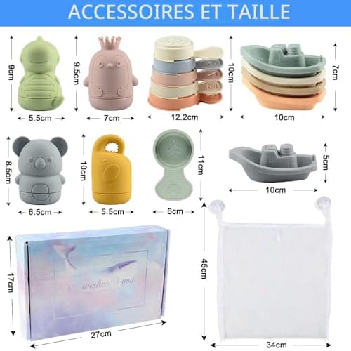 Set de bain BIQIQI 16 pièces, bateaux et arroseurs à trou