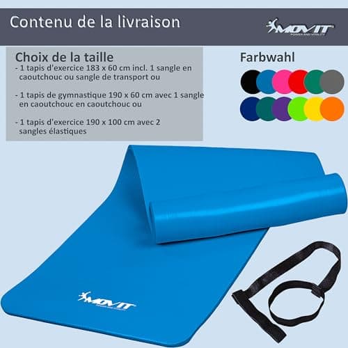 MOVIT Tapis Gym 190x60x1,5cm Noir