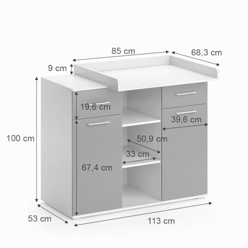 Commode à langer Vicco Leonie 113 cm avec plan