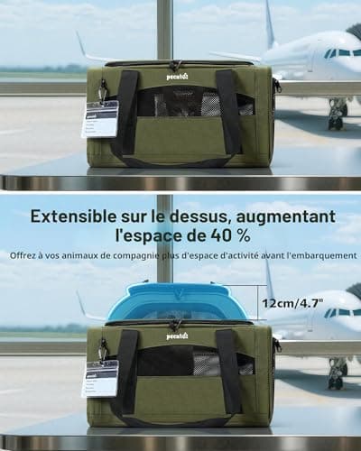 Sac de transport chat Pecute extensible pliable vert armée
