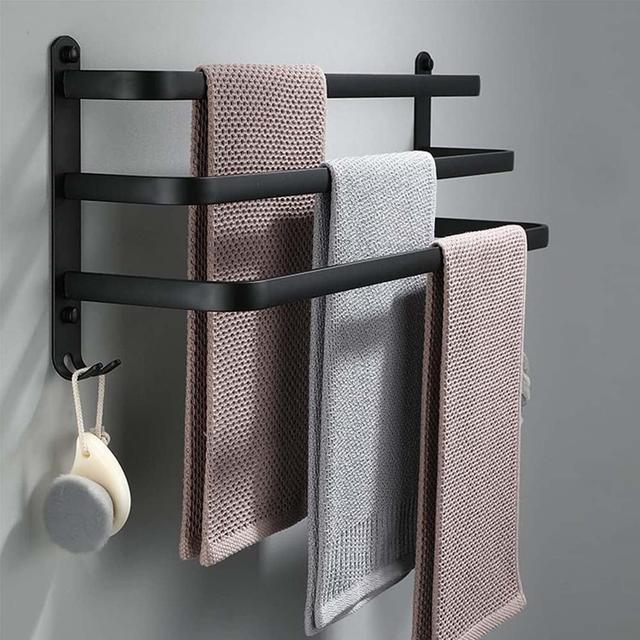 Porte-Serviettes Mural - Salle de Bain - 80cm - Noir Mat