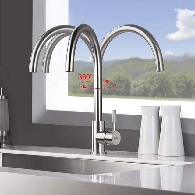 Robinet Cuisine GRIFEMA G4008 - Acier Inox, Arc Élevé, 360°
