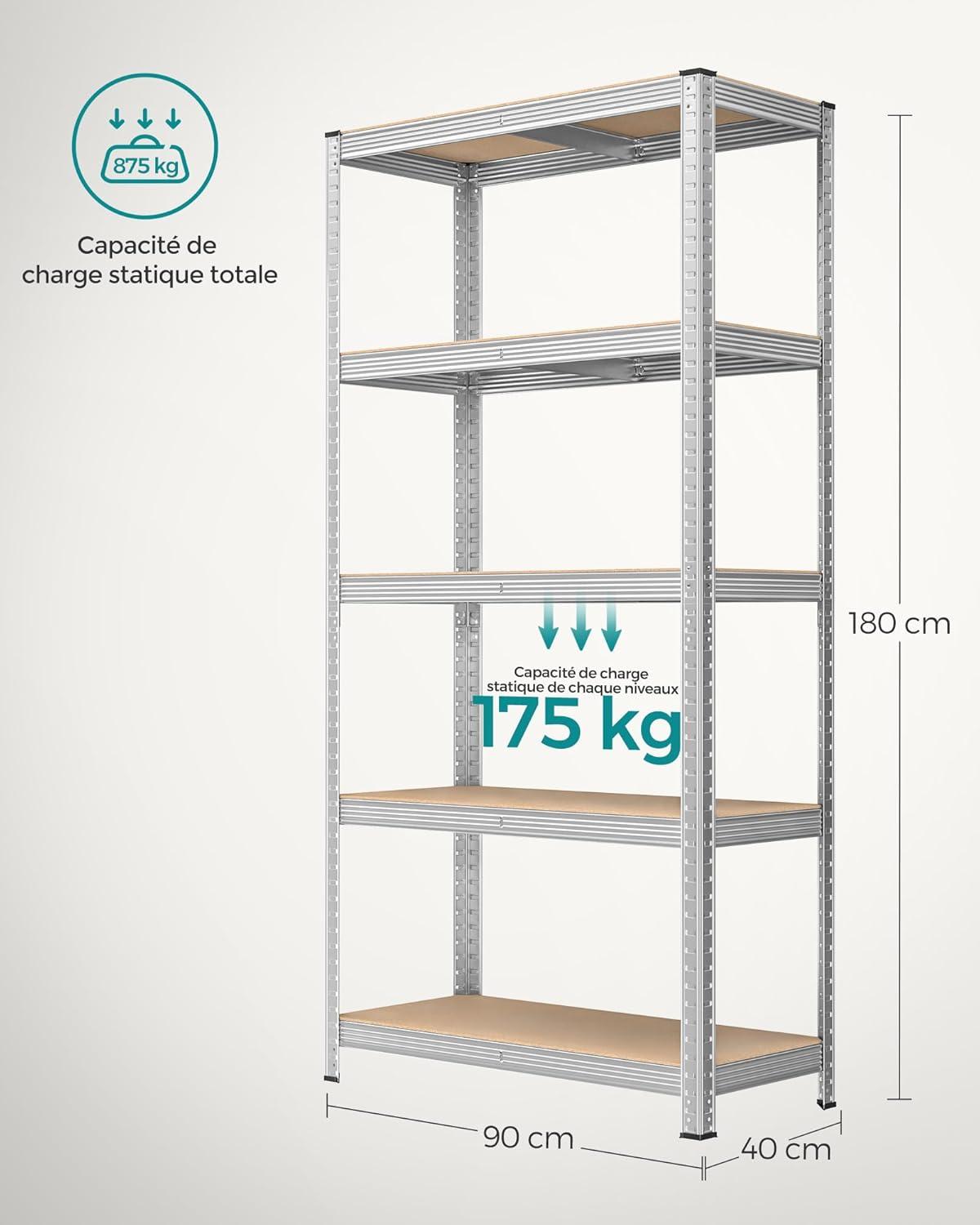 Lot de 2 Étagères SONGMICS - Rangement Industriel 5 Niveaux
