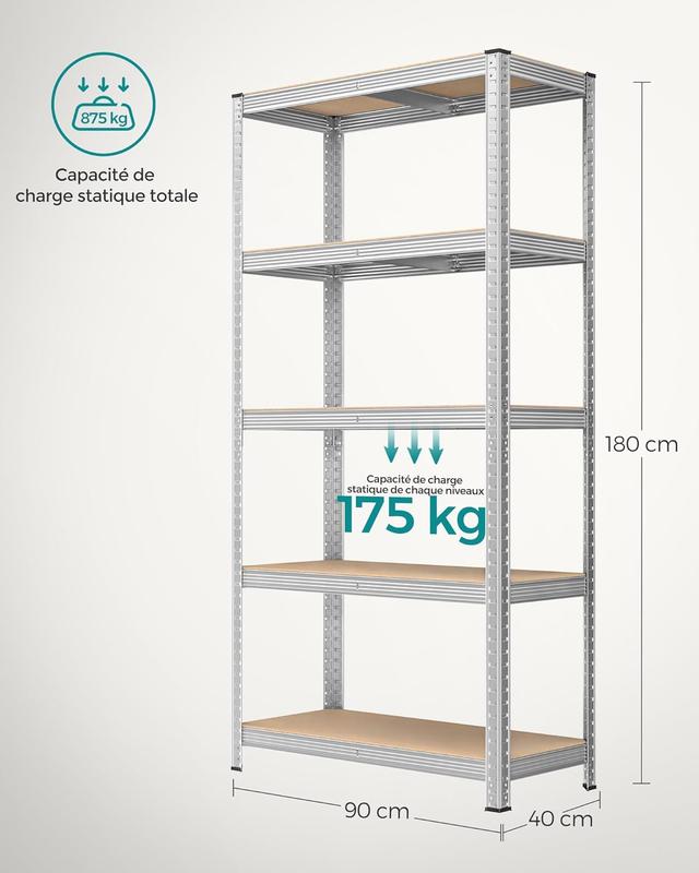 Lot de 2 Étagères SONGMICS - Rangement Industriel 5 Niveaux