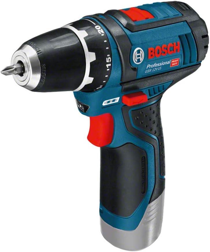 Bosch Professional 12V System perceuse-visseuse sans-fil GSR 12V-15 (avec 2 batteries 2,0 Ah + chargeur, set d'accessoires 39 pièces, dans sac)