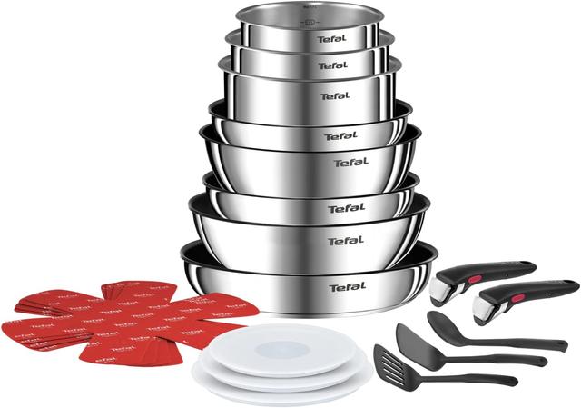 Tefal Ingenio Batterie de cuisine 20 pièces, Poêles, Casseroles, 2 poignées amovibles, Induction, Revêtement antiadhésif, Empilable, Compatible lave-vaisselle, Emotion L897SK04 