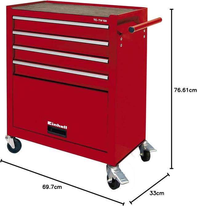 Chariot d'Atelier Einhell TC-TW 100 - 75kg, 4 Tiroirs, Roulettes