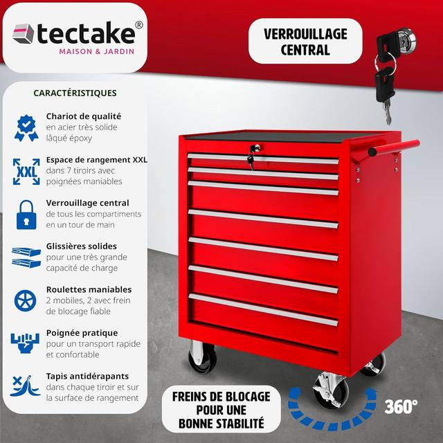 TecTake Chariot d'Atelier - 7 Tiroirs