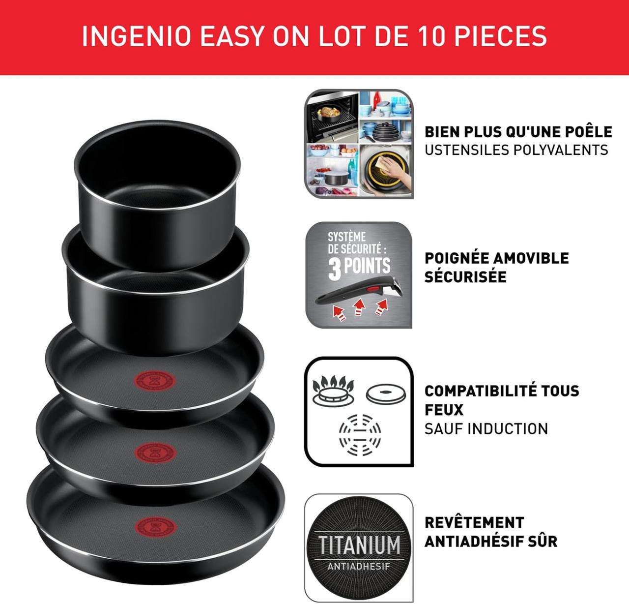 Tefal Ingenio 10 pièces: Batterie de Cuisine Antiadhésive