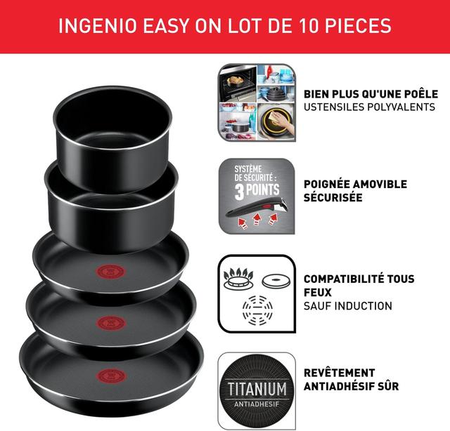 Tefal Ingenio 10 pièces: Batterie de Cuisine Antiadhésive