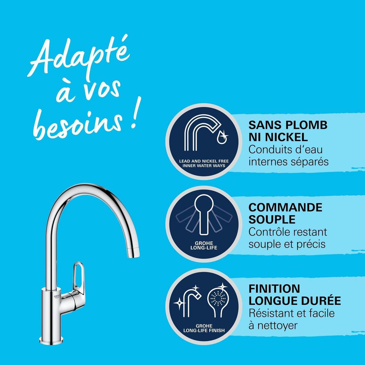 Robinet Cuisine GROHE Start Flow - Bec Pivotant 360°