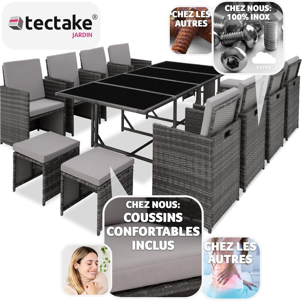 TecTake Salon Jardin Résine Tressée 8 Chaises
