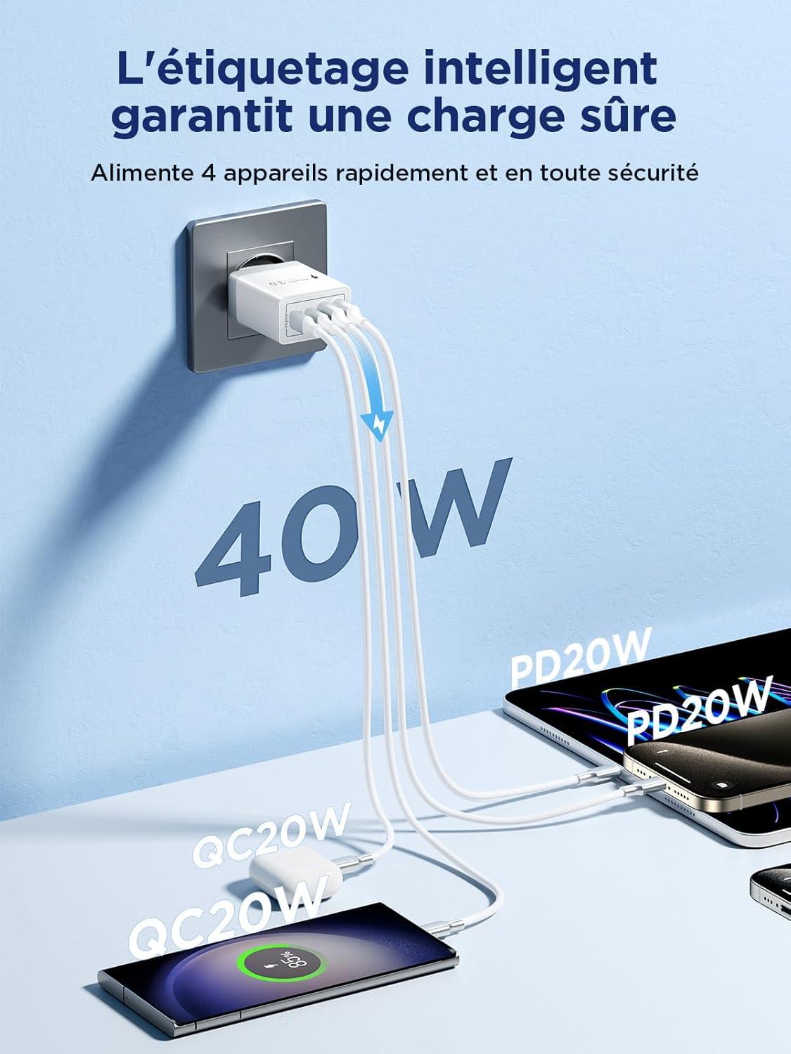 Chargeur USB C 40W Aioneus - Charge Rapide