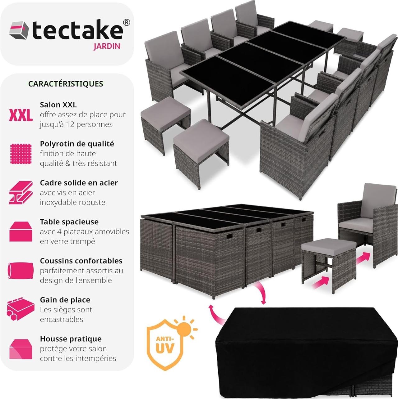TecTake Salon Jardin Résine Tressée 8 Chaises