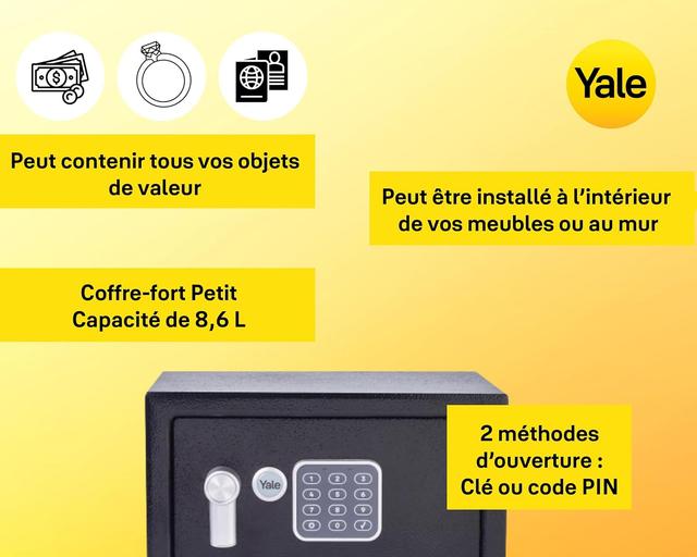 Coffre-Fort Yale Électronique 8.6L - Sécurité Optimale