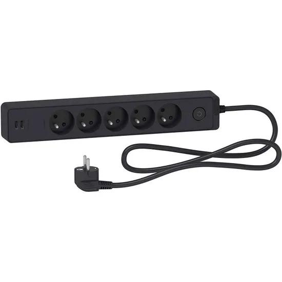 Rallonge Schneider 5 Prises USB Anthracite