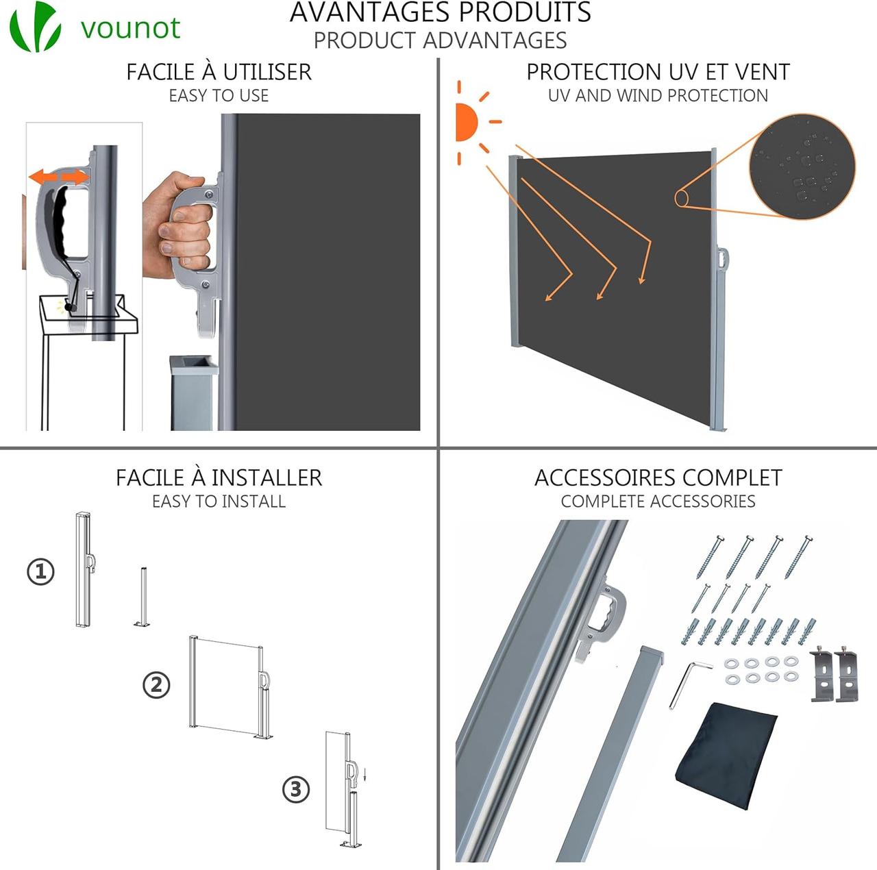 Paravent Rétractable VOUNOT® - Protection Solaire 180x300cm