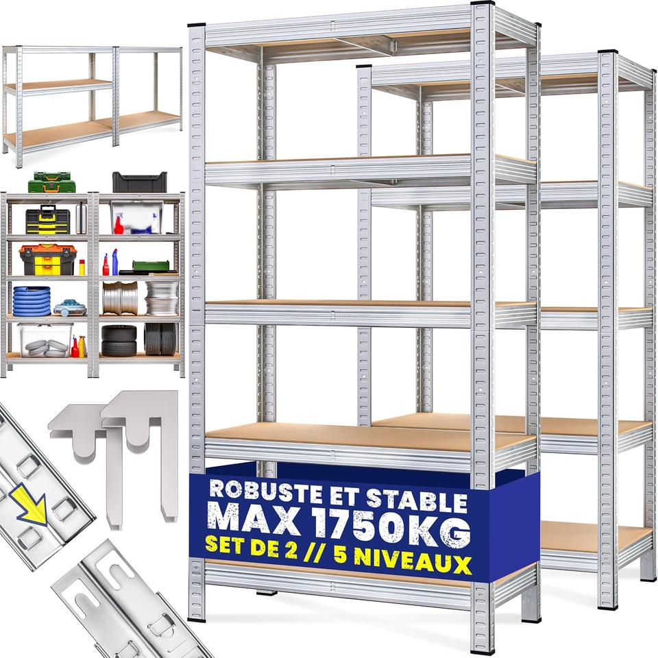 Étagères Métalliques Monzana - Lot de 2 - 875 kg - Rangement Garage & Atelier