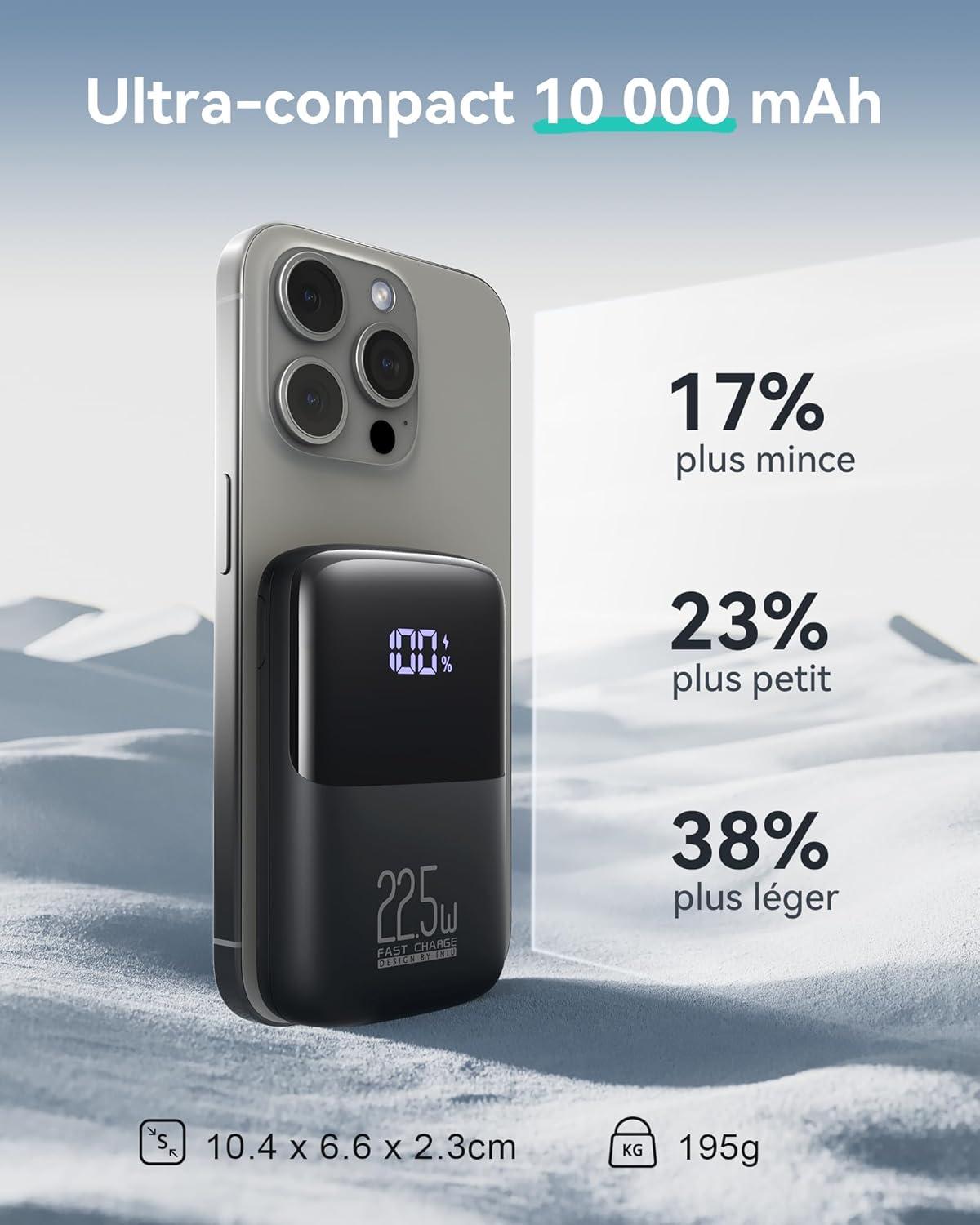 INIU Batterie Externe 10000mAh - Charge Rapide 22.5W