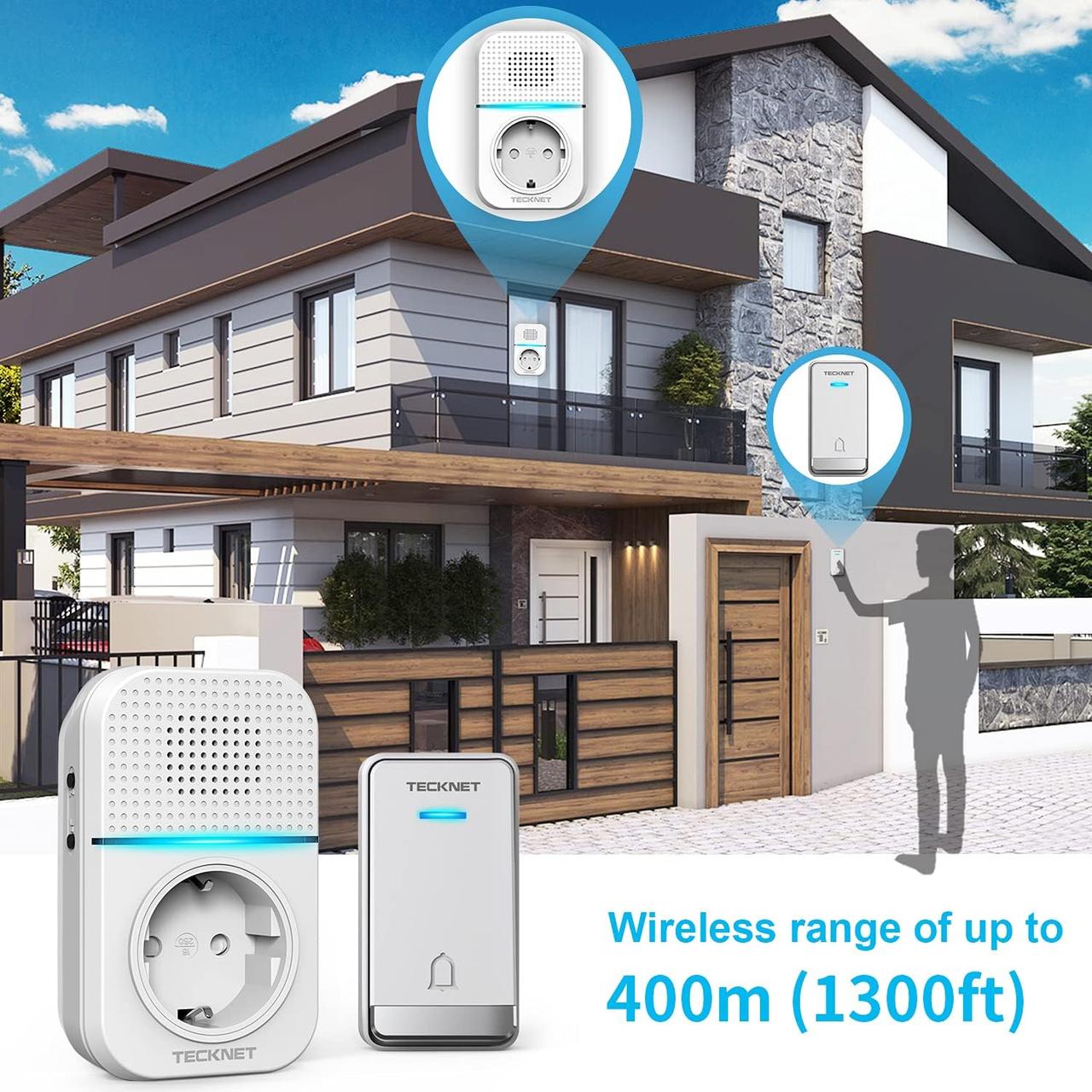Sonnette Sans Fil TECKNET 400m - Carillon Electronique IP65