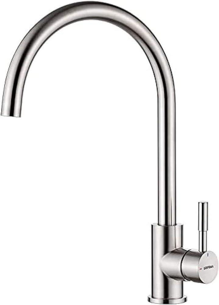 Robinet Cuisine GRIFEMA G4008 - Acier Inox, Arc Élevé, 360°
