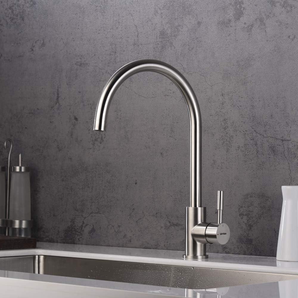 Robinet Cuisine GRIFEMA G4008 - Acier Inox, Arc Élevé, 360°