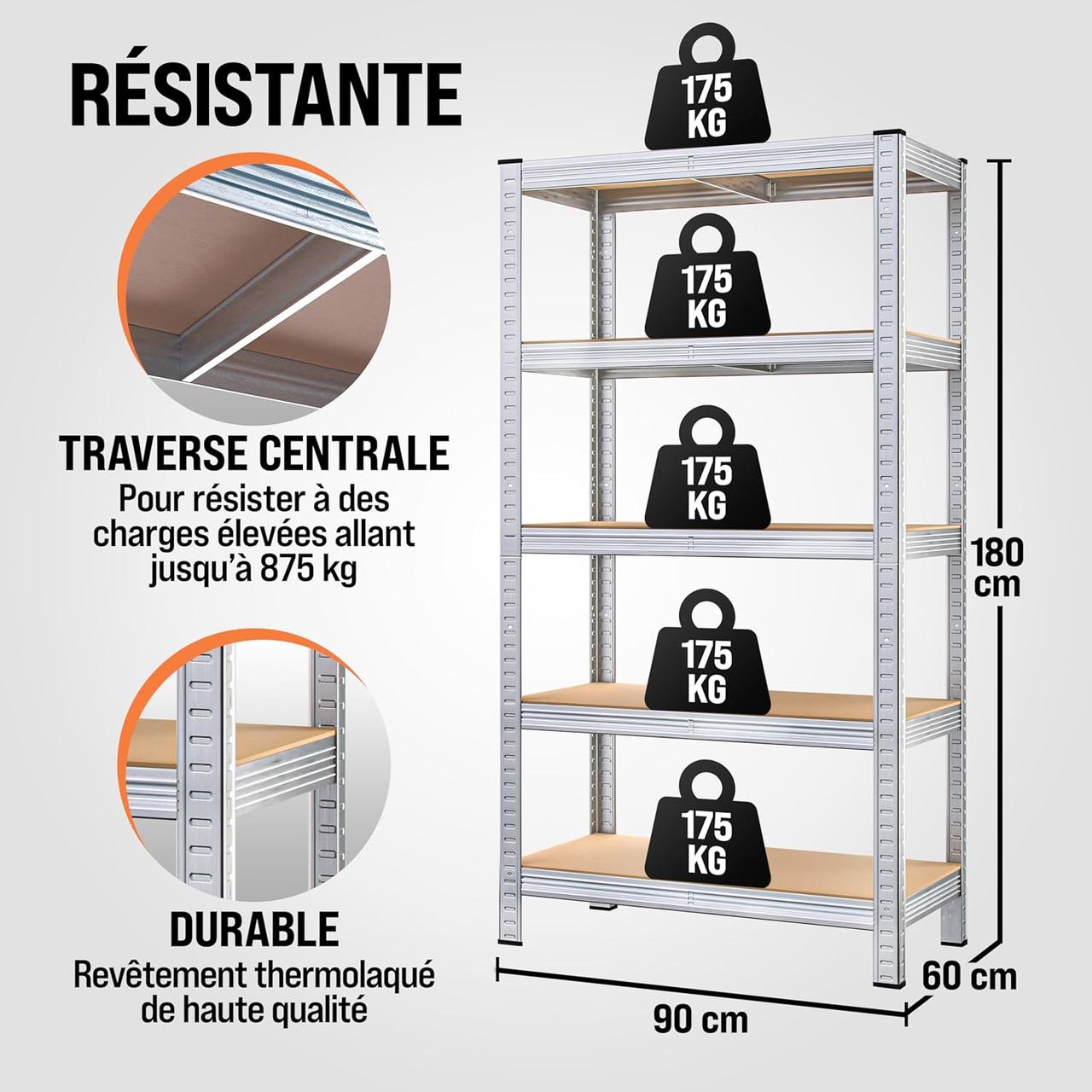 Étagères Métalliques Monzana - Lot de 2 - 875 kg - Rangement Garage & Atelier