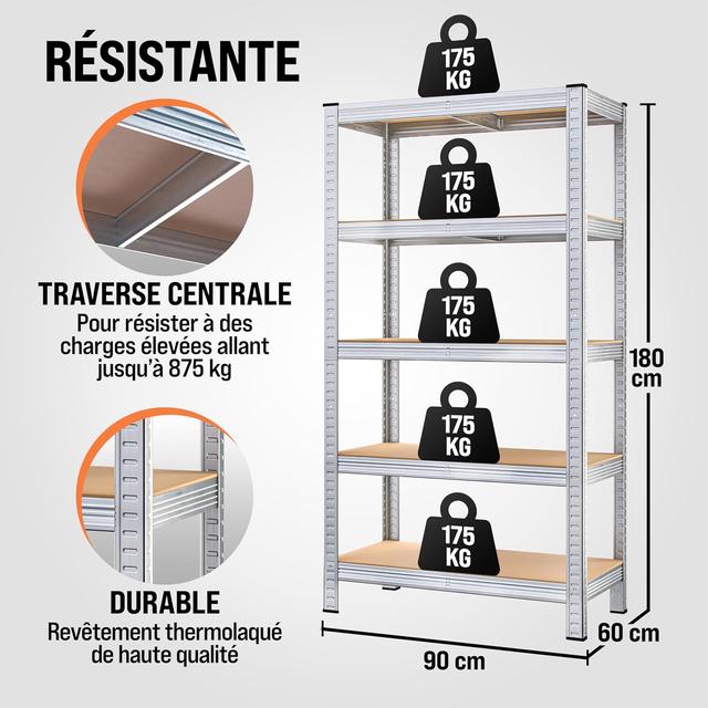 Étagères Métalliques Monzana - Lot de 2 - 875 kg - Rangement Garage & Atelier