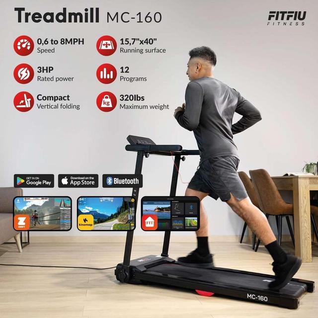 Tapis de Course FITFIU Fitness MC-160: Compact, Puissant & Pliable