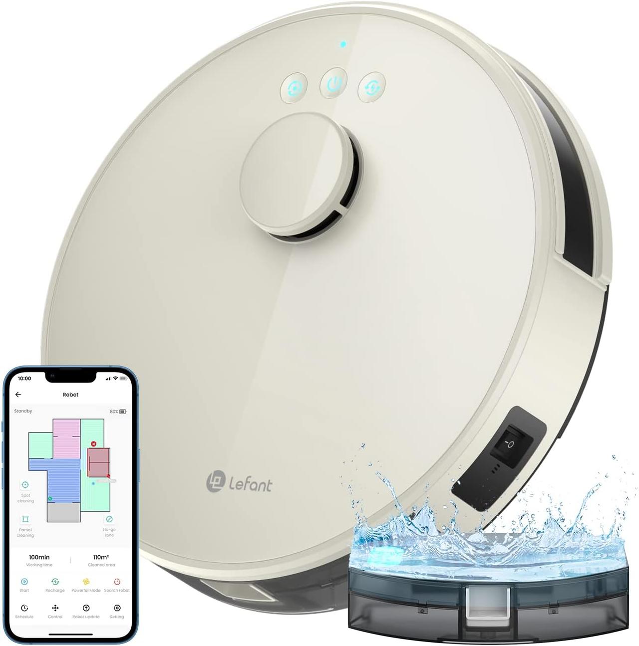 Robot Aspirateur Laveur Lefant M1 - 4000Pa, Navigation LiDAR