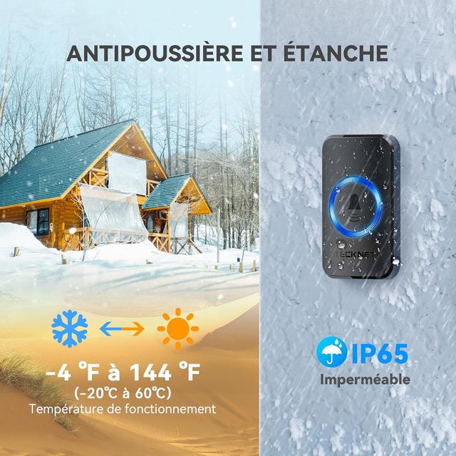 Sonnette sans Fil TECKNET - 400m, IP65, 60 Mélodies