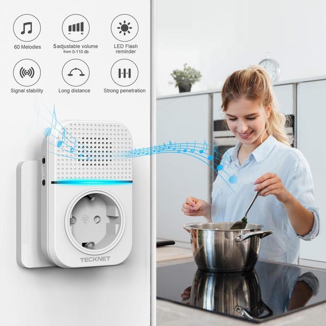 Sonnette Sans Fil TECKNET 400m - Carillon Electronique IP65