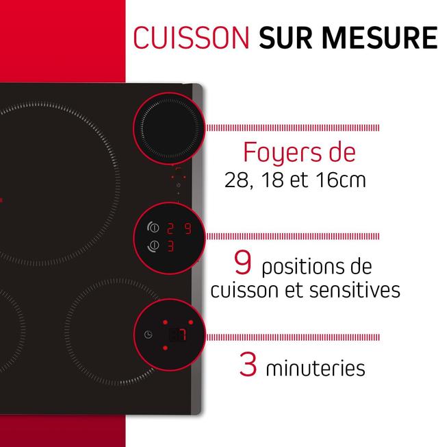 Brandt - BPI6315B - Plaque Induction - Table de Cuisson Encastrable - Noir - 3 Foyers - 7200W