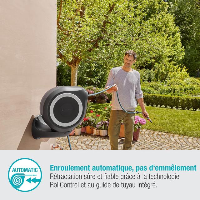 Enrouleur Mural Gardena RollUp M - 20m - Blanc
