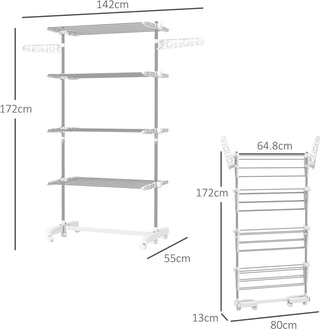 Séchoir à Linge HOMCOM - Étendoir Pliable 4 Niveaux