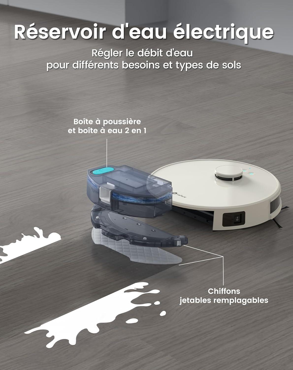 Robot Aspirateur Laveur Lefant M1 - 4000Pa, Navigation LiDAR