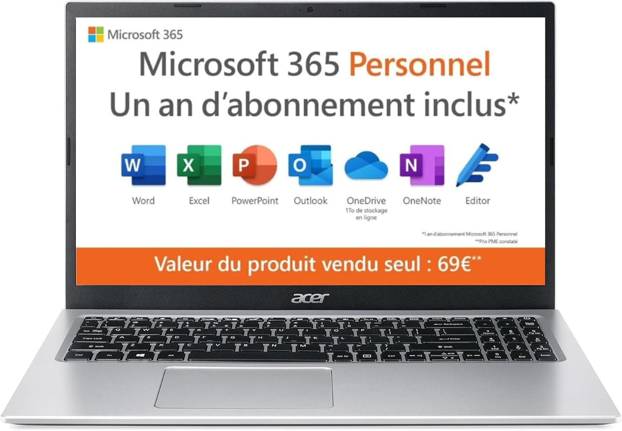 Acer Aspire 1 A115-32-C3AK Ordinateur Portable 15,6'' Full HD, PC Portable (Intel Celeron N4500, RAM 4 Go, 128 Go eMMC, Intel UHD Graphics, Windows 11 )