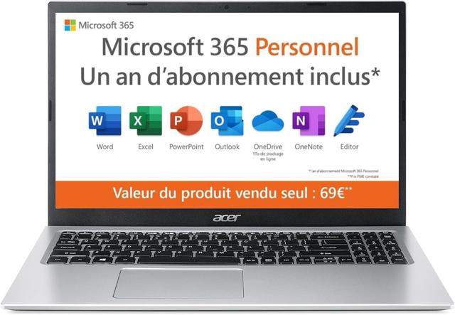 Acer Aspire 1 A115-32-C3AK Ordinateur Portable 15,6'' Full HD, PC Portable (Intel Celeron N4500, RAM 4 Go, 128 Go eMMC, Intel UHD Graphics, Windows 11 )