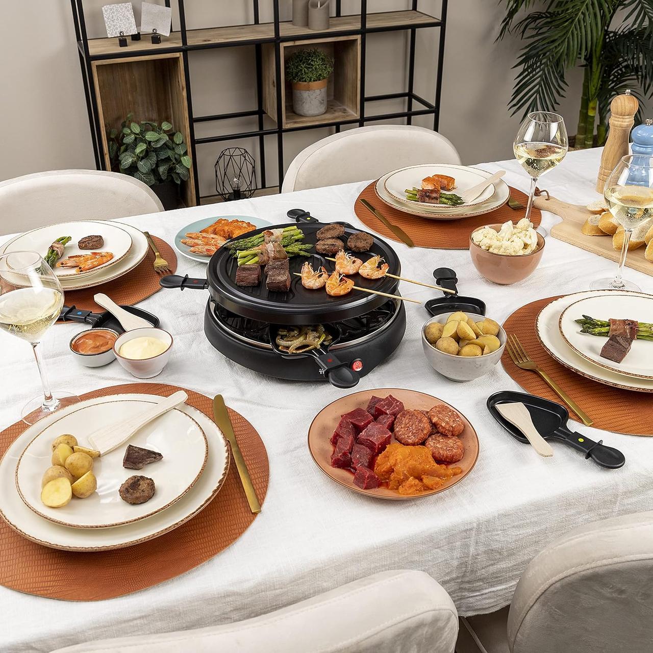 Tristar Appareil à raclette 6 poêlons RA-2998, Plaque Grill et crêpière