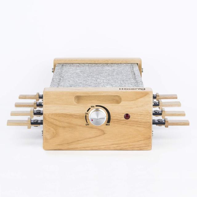 H.Koenig Appareil à raclette Multifonction 8 personnes WOD8 Design en bois naturel, Pierre granit amovible